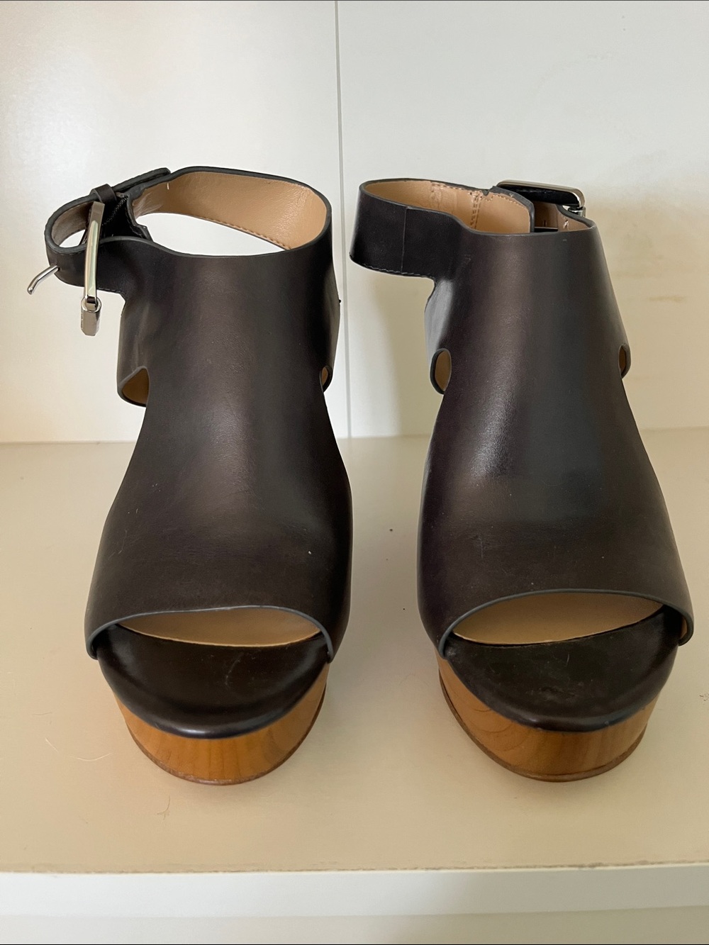 Michael Kors black Leather Platform Ankle-Strap Sandals